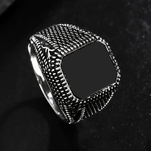 Anneaux en acier inoxydable de qualité supérieure, tendance rétro carrée, à grain, pour hommes, vente chaude, vintage, noir, gemme, généreux - Product Image 4