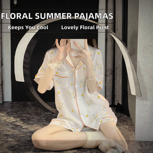 Conjunto de Dos Piezas de Verano 2026, Informal, Tejido Floral, Transpirable, con Cárdigan de Manga Corta y Pantalones de Cintura Elástica para Mujer, 100% Algodón - Product Image 4