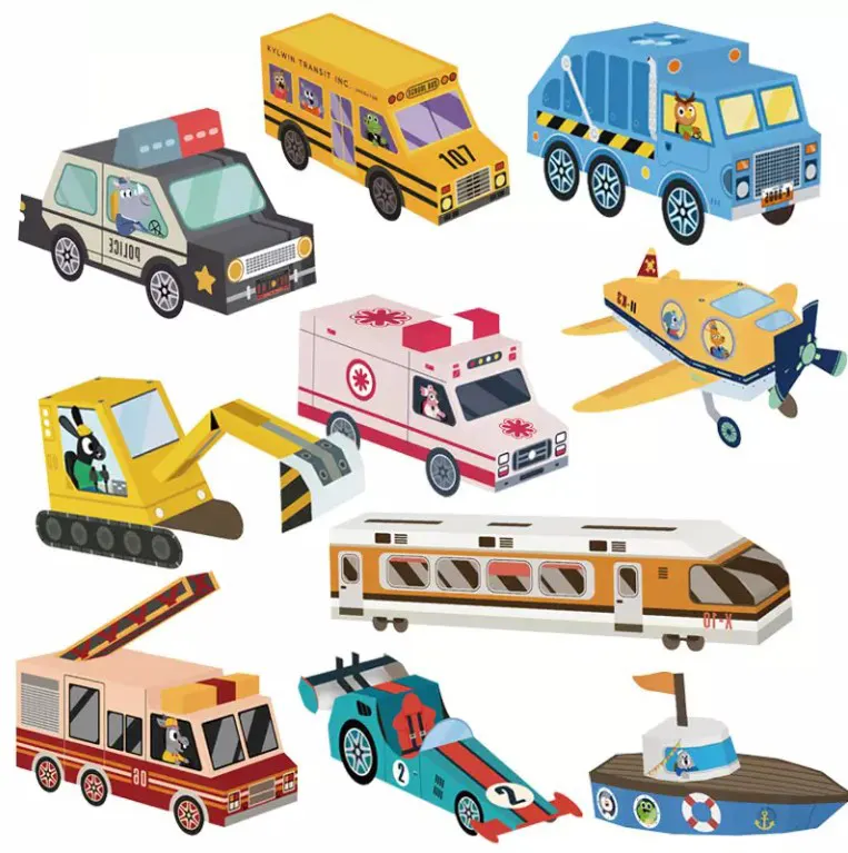 Juguetes de papel hechos a mano para niños, juguete 3D plegable para Educación Temprana, dibujos animados, coche de Origami, camión, modelos artesanales, 12 estilos