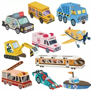 Jouets en papier faits à la main 12 Styles 3D pliants éducation précoce dessin animé circulation Origami voiture camion artisanat modèles pour enfants