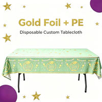 Nappe jetable personnalisée vert menthe avec feuille d'or, imperméable en PE, rectangulaire, pour fournitures de fête de remise des diplômes