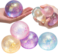 Balle souple et extensible en TPR, transparente et colorée, avec paillettes, jouet sensoriel anti-stress, cadeau