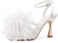 Élégantes sandales à talons ouverts avec plumes moelleuses et bride de cheville réglable pour mariage, rendez-vous et soirée
