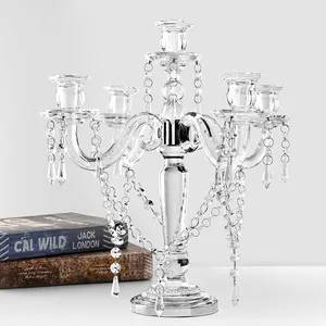 JY New Arrival Wedding Table Decoration Crystal Candlestick Crystal 5arms Candelabra