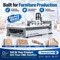 Routeur CNC à 4 broches haute efficacité avec panneau rotatif pour la sculpture de colonnes de meubles, machine de fraisage CNC rotative OEM ODM