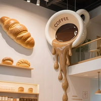 Sculpture géante en fibre de verre en forme de tasse à café, avec effet de café coulant, pour devanture de café, magasin, rue commerciale, café