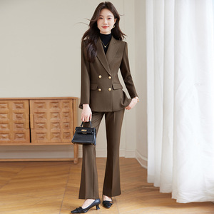 Women's Red Double-Breasted Suit Set Full Sleeve Notched Collar Elegant Office Wear - Product Image 2