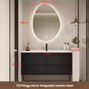 Elegante gabinete de baño negro con espejo inteligente, lavabo con encimera blanca y cuerpo de gabinete suspendido. - Product Image 1