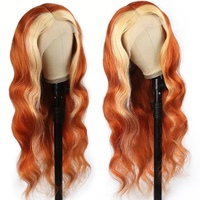 Pelucas de Encaje Frontal HD 13x4 con Ondas Suaves y Transparentes, Reflejos Naranja Jengibre 613 #   Cabello Humano Brasileño Remy Rubio, Densidad 180%, 10A