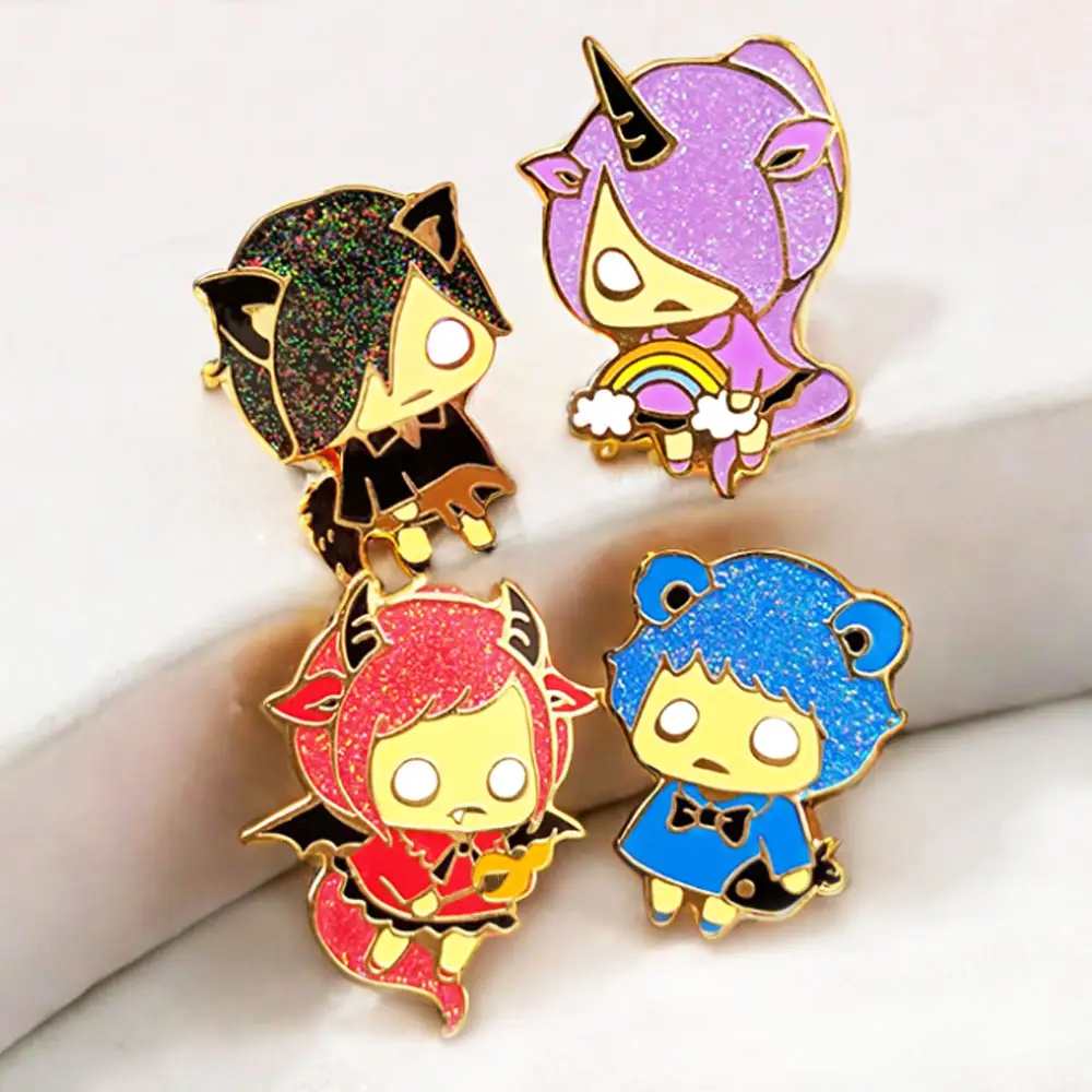 Wholesale Metal Hard Soft Enamel Pins badges Manufacturer Custom Design Own Logo Cute Cartoon Anime Glitter Enamel Lapel Pins
