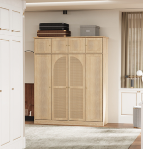 OE HOME 70.87" Tall 8-Door Rattan <b>Wardrobe</b> with <b>Hanging</b> Rod Adjustable Shelves Minimalist Modern Design for Home Bedroom Storage - Product Image 4