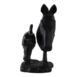 Scultura a doppia testa di cavallo, statua equestre nera per decorazioni casa e ufficio - Product Image 3