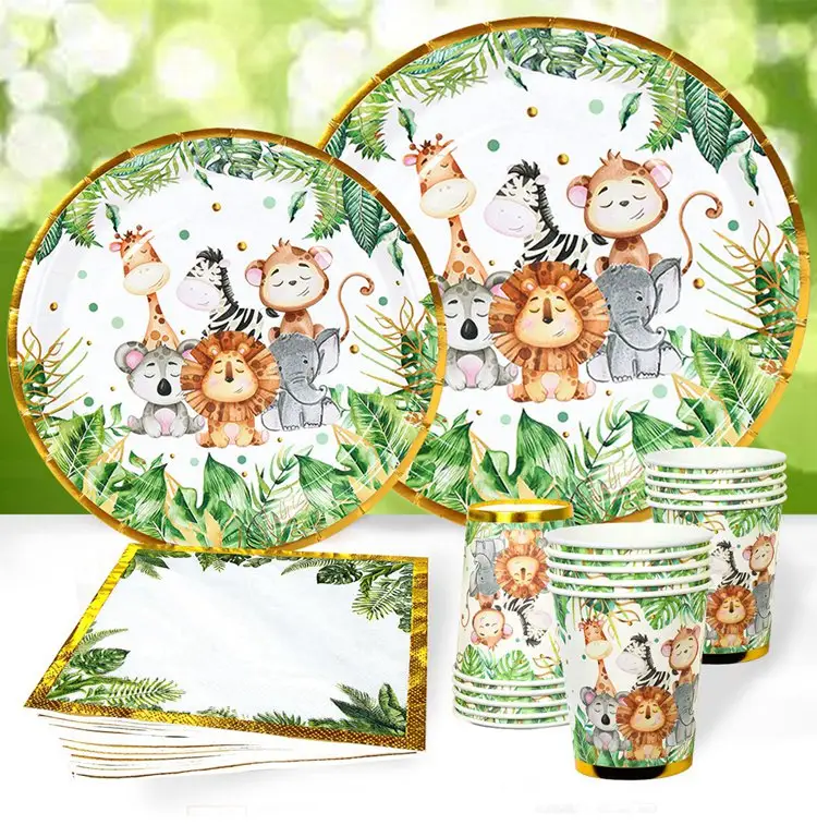 Jungle Animals Theme Disposable Party Tableware Safari Birthday Party Decor Kids Baby Shower Wild One Party Paper Plates