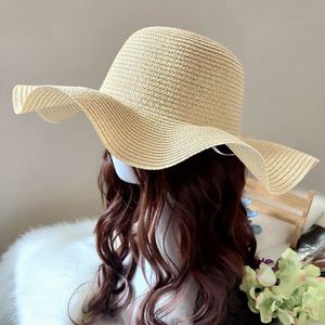 Super Fairy wanita musim panas terkulai jerami bergelombang dicetak gaya Panama kasual pelindung matahari harian polos grosir untuk liburan pantai - Product Image 6
