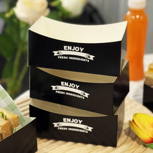 Porta pranzo Hamburger Sandwich Stick di patate dolci in ristorante bar nero vassoio di carta aperta - Product Image 4