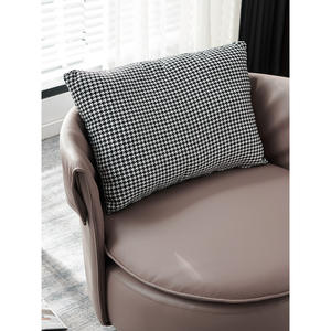 Italian-Style Swivel Lounge Chair Brown Leather Round Single <b>Sofa</b> Chair Living Room Bedroom Furniture - Product Image 4