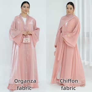 Nuovo Abaya Dubai 2024 rivedibile Abaya un lato Chiffon un lato Shinny poliestere aperto Abaya donna abito musulmano <span class=keywords><strong>abbigliamento</strong></span> islamico - Product Image 2