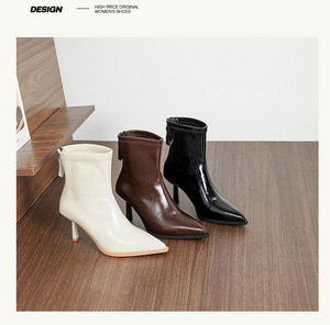 Chaussures à talons pour femmes tendance, <span class=keywords><strong>bottes</strong></span> à talons fins, <span class=keywords><strong>bottes</strong></span> <span class=keywords><strong>mi</strong></span>-<span class=keywords><strong>mollet</strong></span>, élégantes, à talons, en cuir PU, <span class=keywords><strong>bottes</strong></span> courtes pour femmes, pour tous les jours - Product Image 4