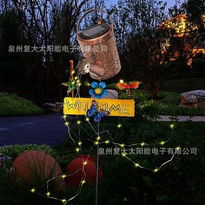 Arrosoir solaire lumineux LED, panneau de bienvenue, décoration de jardin en forme de papillon, éclairage extérieur portable - Product Image 5