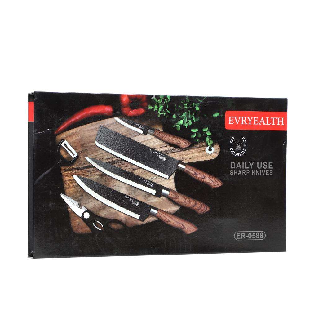 Horseshoe handle flat point 6-piece knife set in EVA hand box
