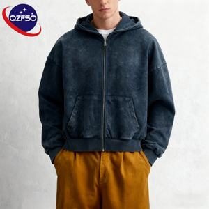 QZFSO Custom Luxury Embroidery <b>Hoody</b> Streetwear Fleece Blank Vintage Oversized Acid Wash Sun Faded Distressed <b>Zip</b> up <b>Hoodie</b> - Product Image 1