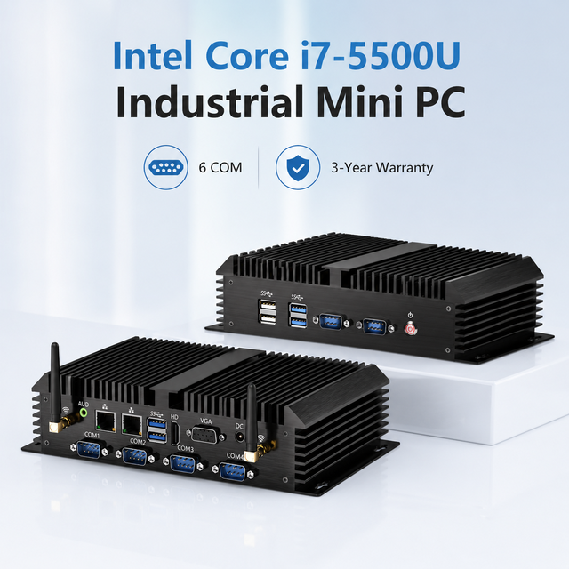 Black Aluminum Fanless Design Intel Core I3 I5 I7 DDR3 16GB Dual LAN, Industrial Mini PC Embedded Computer for Control
