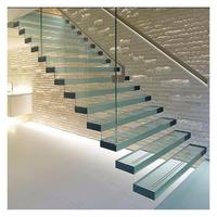 Escalier flottant sur mesure en bois massif avec rampe en verre, escalier décoratif pour villa de luxe, escalier cantilever.