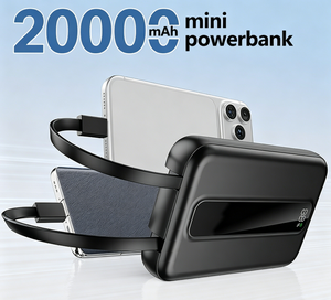 Batterie externe 20000mAh 22.5W à charge rapide avec câbles intégrés doubles, affichage numérique LED pour plusieurs appareils, fourniture OEM - Product Image 6