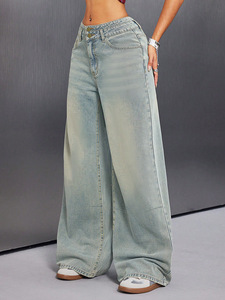 Nouveau design – Jean ample vintage délavé à jambe large pour femme – Coupe droite, taille haute, style boyfriend – Vente en gros - Product Image 4