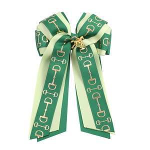 Pince à <span class=keywords><strong>cheveux</strong></span> en tissu estampé à chaud, faite à la main, avec nœud équestre et ruban, pour enfants et filles équitation - Product Image 6