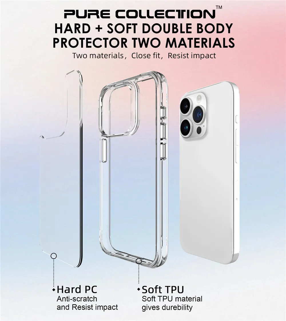 For iPhone 14 13 12 Pro Max Hybrid Case Transparent Thin Shockproof Mobile Phone TPU PC Back Cover Case