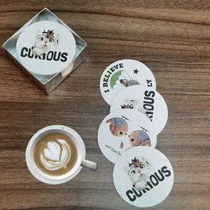 Недорогие картонные круглые впитывающие салфетки из переработанного картона, подставки для кофе с принтом под заказ, бумажные подставки с цветным логотипом