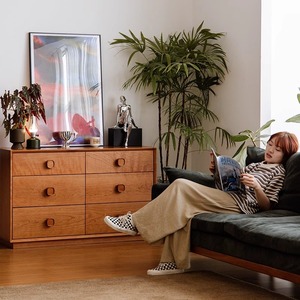 Cómoda de Seis Cajones Fangguo, Madera de Cerezo, Estilo Vintage, Mueble de Almacenamiento para Dormitorio, Cómoda para Sala de Estar, Mesa Auxiliar para Cabecera de Cama - Product Image 3