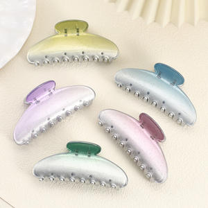 Pince à cheveux requin demi-ronde 11 cm en PC rose dégradé scintillant pour femme, usage quotidien décontracté - Product Image 2