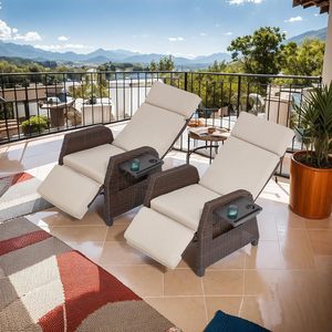 Sillón Reclinable Ajustable Moderno para Exteriores, Silla de Jardín de Ratán con Mecanismo de Elevación a Gas, Reposabrazos y Mesa, Muebles de Mimbre - Product Image 6