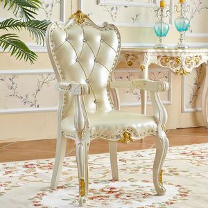 European Style Light Luxury Ivory White Wooden Fabric Chair Multi-functional <b>for</b> Hotel Dressing <b>Table</b> <b>Computer</b> & Mahjong Use - Product Image 5