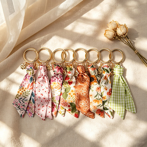 Floral Satin Scarf Keychain with Vintage <b>Key</b> Charm, Wristlet <b>Key</b> <b>Ring</b> for Women’s <b>Bags</b> & Book Lovers - Product Image 3