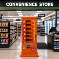 Distributeur automatique autonome à boutons-poussoirs, 6 niveaux, pour petits articles, avec accepteur de pièces et billets, idéal pour les aéroports