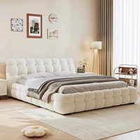 Lit rembourré moderne en bois massif, avec rangement, finition crème, luxe, tailles double/king size