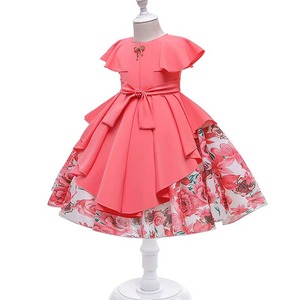 Customizável Novo Estilo Vestido Bordado O-pescoço Manga Curta Bow Camadas Impresso Girl <span class=keywords><strong>Dresses</strong></span> - Product Image 3