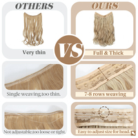 Extensions capillaires synthétiques longues blondes à micro-boucles, invisibles, en fibre, à clipser, pour femmes, vente en gros, marque privée