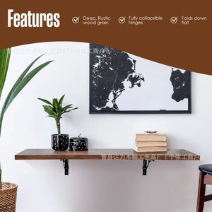 Wooden <b>Foldable</b> Wall <b>Desk</b> Iron And Wood Combination Minimalist Style For Home Or Balcony Use - Product Image 3
