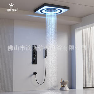 Ensemble de douche encastré avec corps de robinet thermostatique numérique tout en cuivre, douchette à LED matricielle, pomme de douche pluie, accessoires de salle de bain - Product Image 5