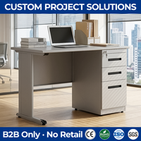 Escritorio Compacto de Metal para Computadora, Mesa de Oficina de Acero con Pedestal con 3 Cajones con Cerradura y Bandeja Deslizante para Teclado, para Oficina en Casa