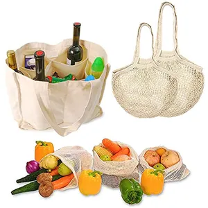 Various Colors Eco Friendly String Long Handles Bag Customized Foldable Mesh Shopping Environmental