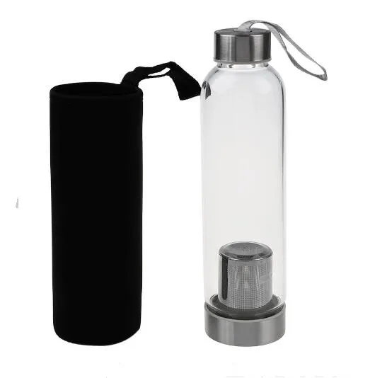 Спортивная бутылка для воды из боросиликатного стекла с широким горлышком и ситечком для чая, оптовая продажа