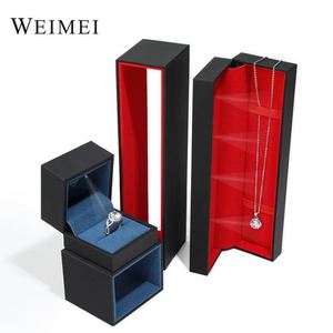 Joyero de papel de gamuza con luz LED para embalaje de anillos Cajón azul personalizado - Product Image 4