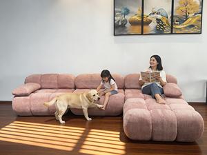 Sofá Modular en Forma de L de Terciopelo Texturizado Burbuja Rosa Polvoriento, Comprimido y Sellado al Vacío, con Otomana a Juego, Sofá <span class=keywords><strong>sin</strong></span> Estructura, Estilo Moderno para Escuela - Product Image 4