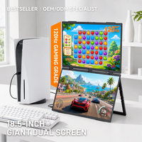 Moniteur portable pliable à double écran de 18,5 pouces pour ordinateur portable, 1080p IPS Type C 120Hz, compatible VESA, Plug & Play, haut-parleurs intégrés, design empilable