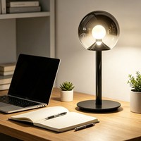 Modern Smoked Glass Globe Table Lamp Hand-Sweep Sensor LED Tri-Color 3000K/4000K/6000K Bedside Bedroom Living Room Desk